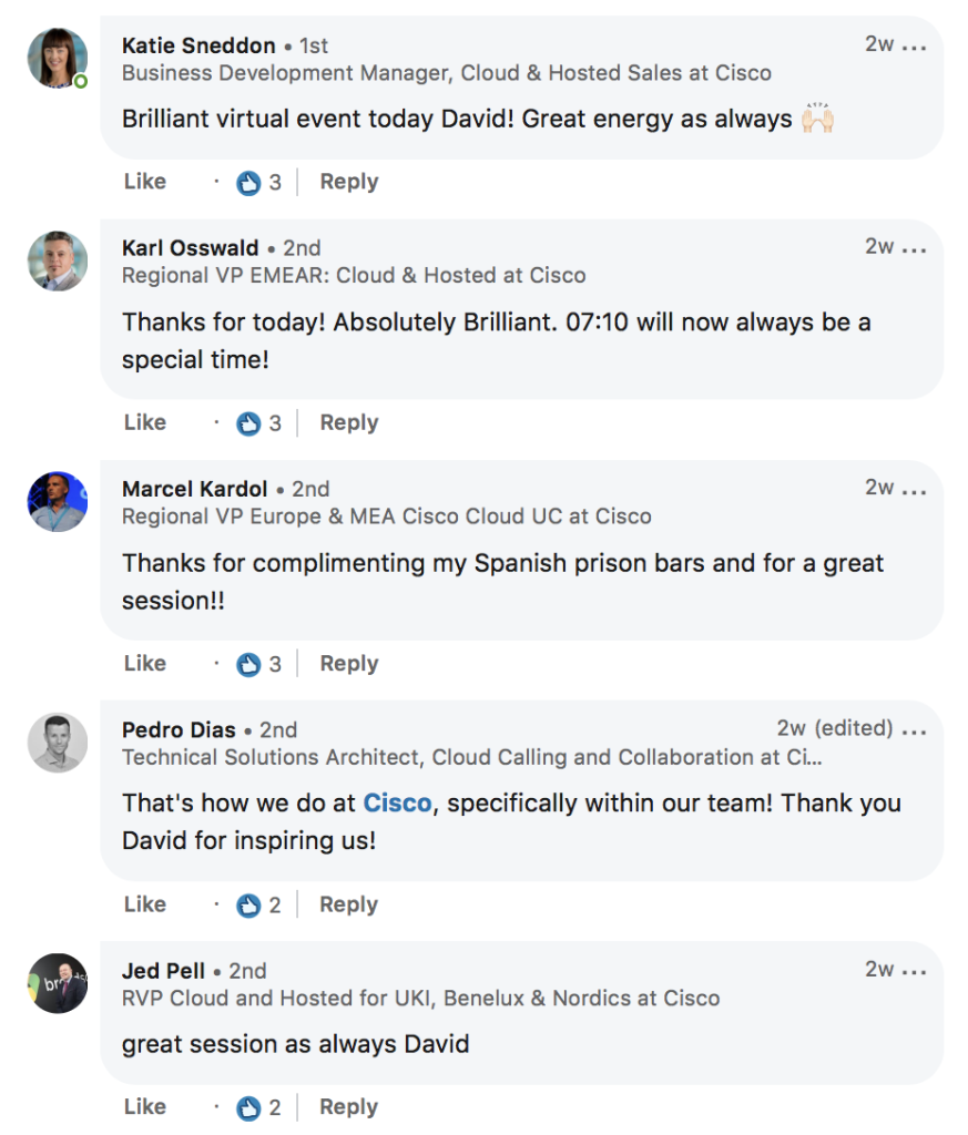 LinkedIn Cisco comments on David